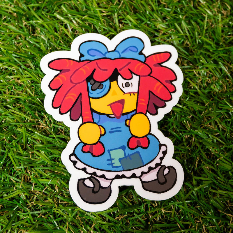 "HANGING BY A THREAD" sticker